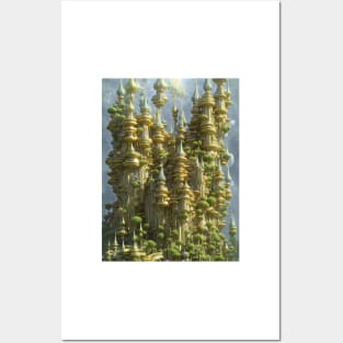 Fantasy Forest Golden Castle Tree Mountain Structure Parnassus Posters and Art